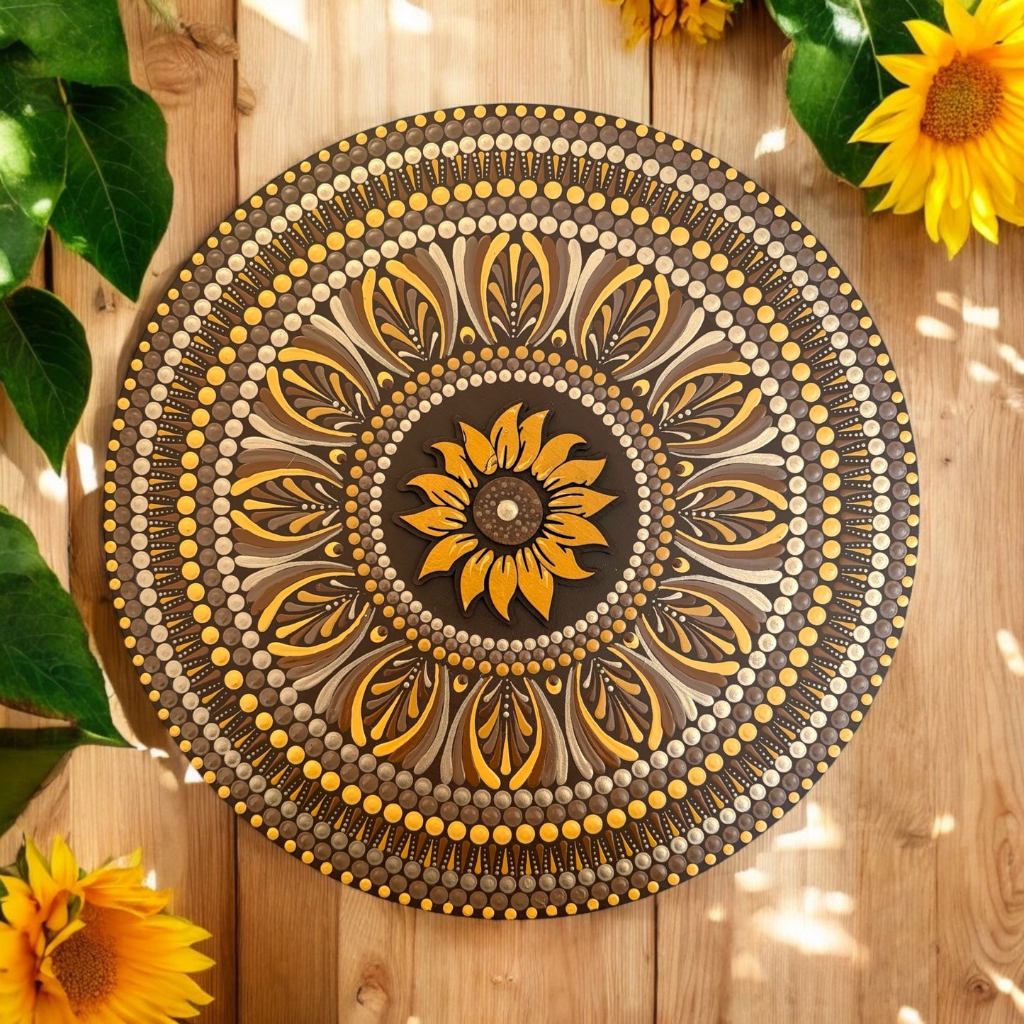 Peinture Mandala - "Mon Tournesol » - 30cm