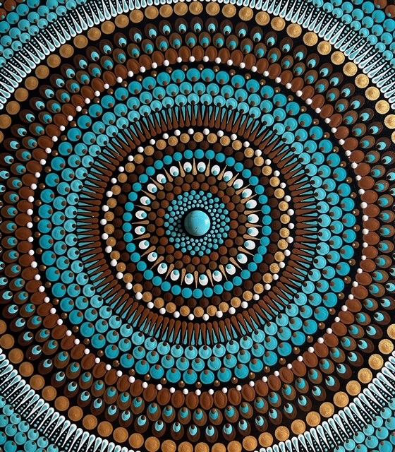 Peinture Mandala - "Rêve Turquoise" - 40cm