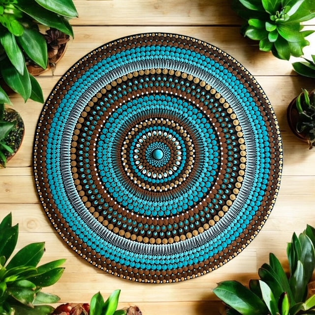 Peinture Mandala - "Rêve Turquoise" - 40cm